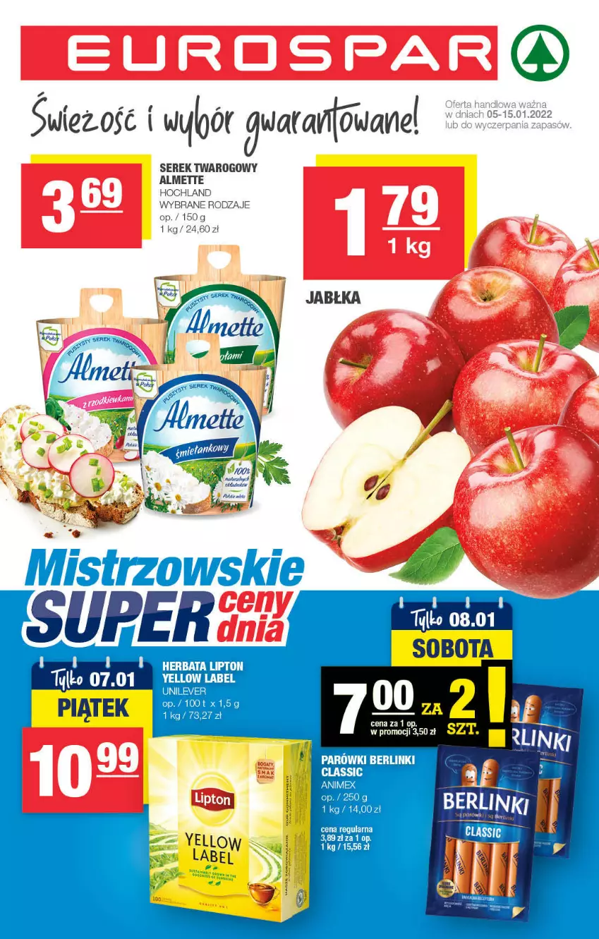 Gazetka promocyjna Spar - EuroSpar - ważna 02.01 do 12.01.2022 - strona 1 - produkty: Almette, Berlinki, Hochland, LG, Parówki, Ser, Serek, Serek twarogowy