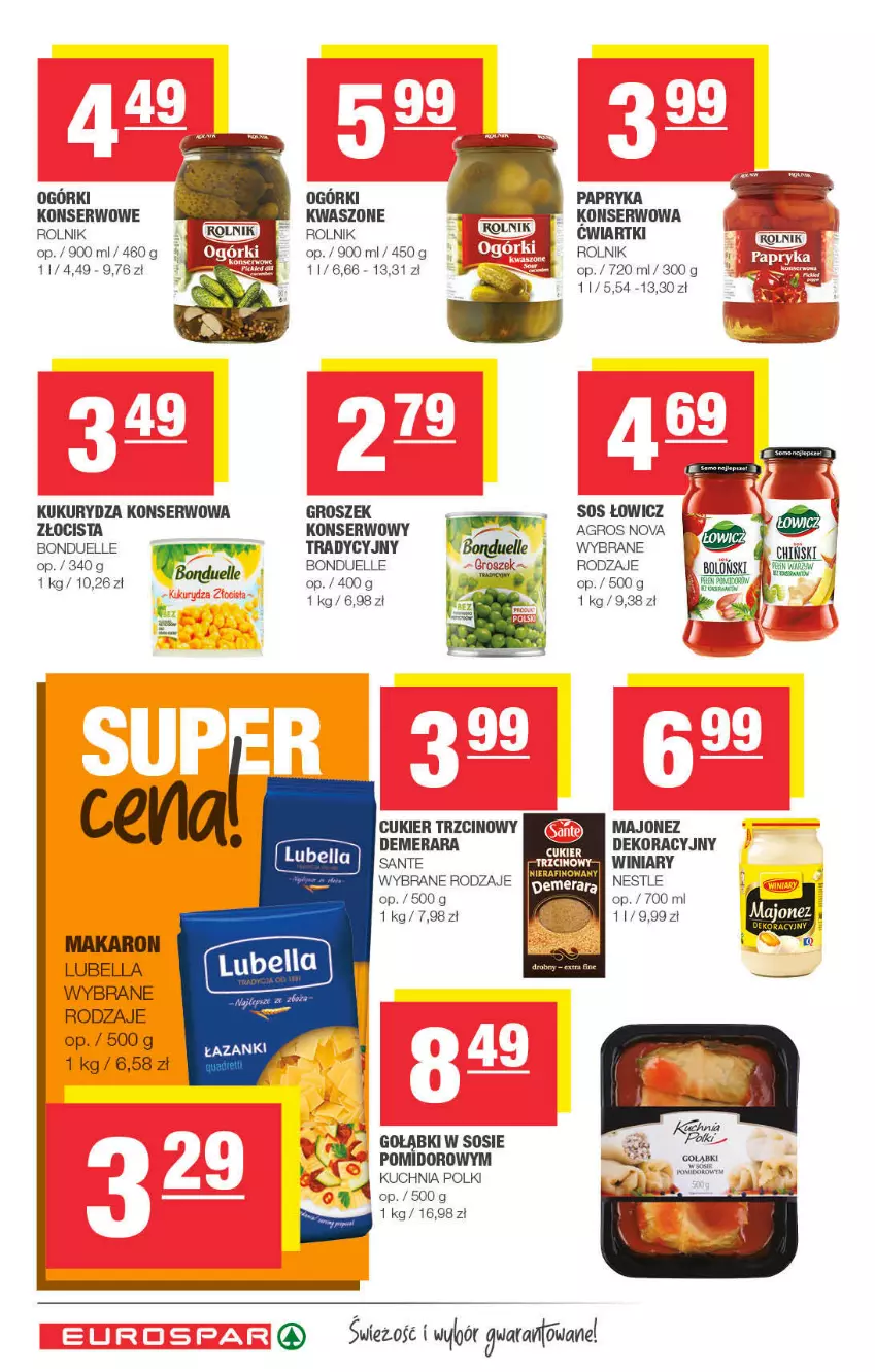 Gazetka promocyjna Spar - EuroSpar - ważna 02.01 do 12.01.2022 - strona 10 - produkty: Bell, Bella, Bonduelle, Cukier, Cukier trzcinowy, Groszek, Kuchnia, Kukurydza, Kukurydza konserwowa, Lubella, Majonez, Makaron, Papryka, Rolnik, Sante, Ser, Sos, Winiary