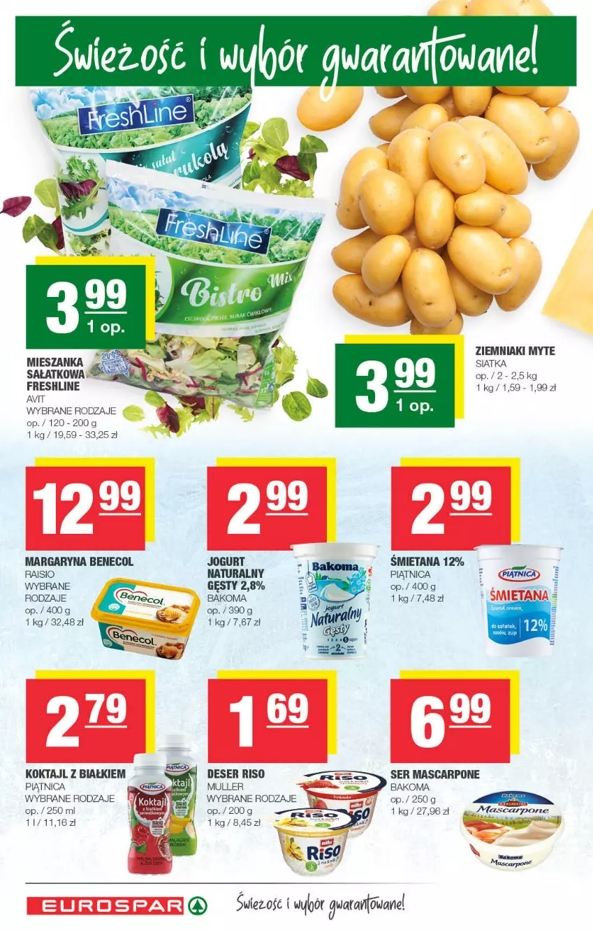 Gazetka promocyjna Spar - EuroSpar - ważna 02.01 do 12.01.2022 - strona 2 - produkty: Bakoma, Benecol, Deser, Jogurt, Margaryna, Mascarpone, Piątnica, Por, Sałat, Ser, Siatka, Ziemniaki