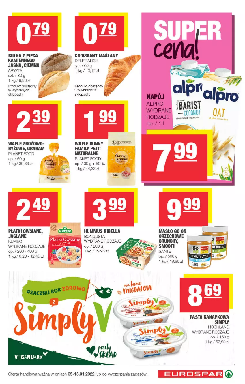 Gazetka promocyjna Spar - EuroSpar - ważna 02.01 do 12.01.2022 - strona 5 - produkty: Bell, Bella, Bułka, Croissant, Fa, Gra, Hochland, Hummus, Kupiec, Masło, Mus, Napój, Piec, Płatki owsiane, Ryż, Sante, Wafle