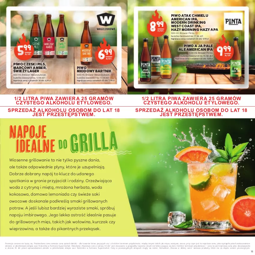 Gazetka promocyjna Stokrotka - Czas na Grill - ważna 29.04 do 14.05.2025 - strona 15 - produkty: Gra, Grill, Herbata, Imbir, Kokos, Kurczak, Lemoniada, Mięso, Napój, Napoje, Owoce, Piwa, Piwo, Sok, Warzywa, Wieprzowina, Woda, Wołowina