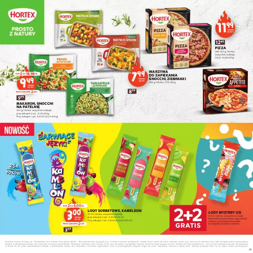 Gazetka promocyjna Stokrotka - Czas na Grill - ważna 29.04 do 14.05.2025 - strona 39 - produkty: Eleo, Gnocchi, Gra, Hortex, Leon, Lody, Makaron, Mięso, Owoce, Pizza, Por, Warzywa, Ziemniaki