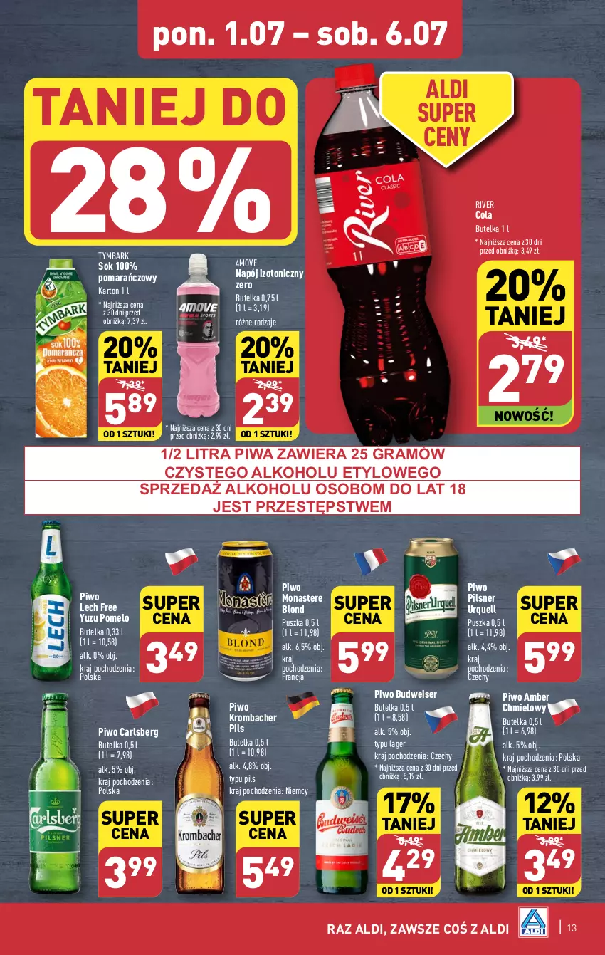 Gazetka promocyjna Aldi - Pełna oferta - ważna 01.07 do 06.07.2024 - strona 13 - produkty: Carlsberg, Gra, Napój, Napój izotoniczny, Pilsner Urquell, Piwa, Piwo, Pomelo, Ser, Sok, Tymbark