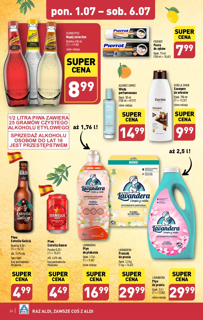 Gazetka promocyjna Aldi - Pełna oferta - ważna 01.07 do 06.07.2024 - strona 24 - produkty: Gra, Napój, Pasta do zębów, Perfum, Piwa, Piwo, Płyn do płukania, Płyn do prania, Proszek do prania, Schweppes, Szampon, Woda, Woda perfumowana