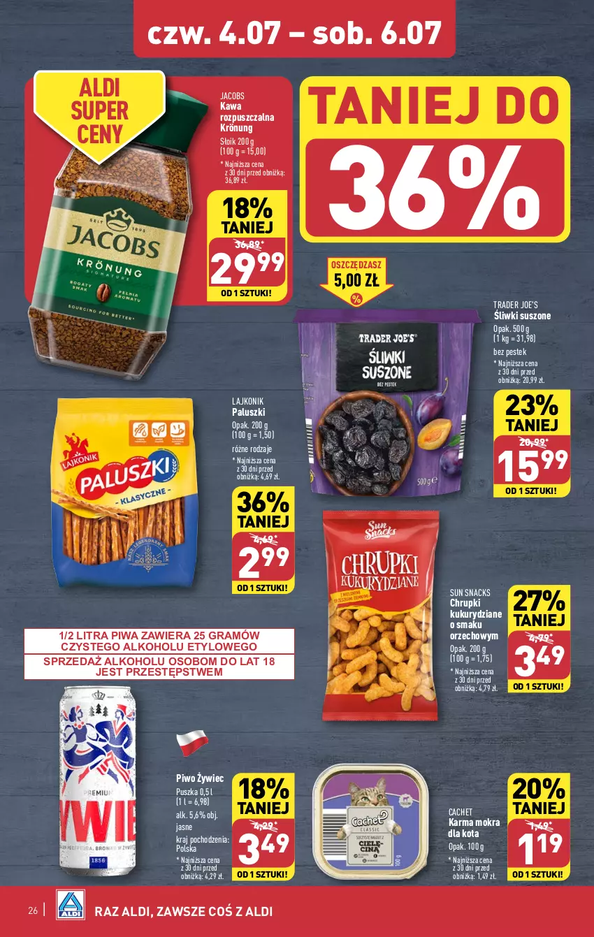 Gazetka promocyjna Aldi - Pełna oferta - ważna 01.07 do 06.07.2024 - strona 26 - produkty: Chrupki, Gra, Jacobs, Kawa, Kawa rozpuszczalna, Lajkonik, Piwa, Piwo, Stek