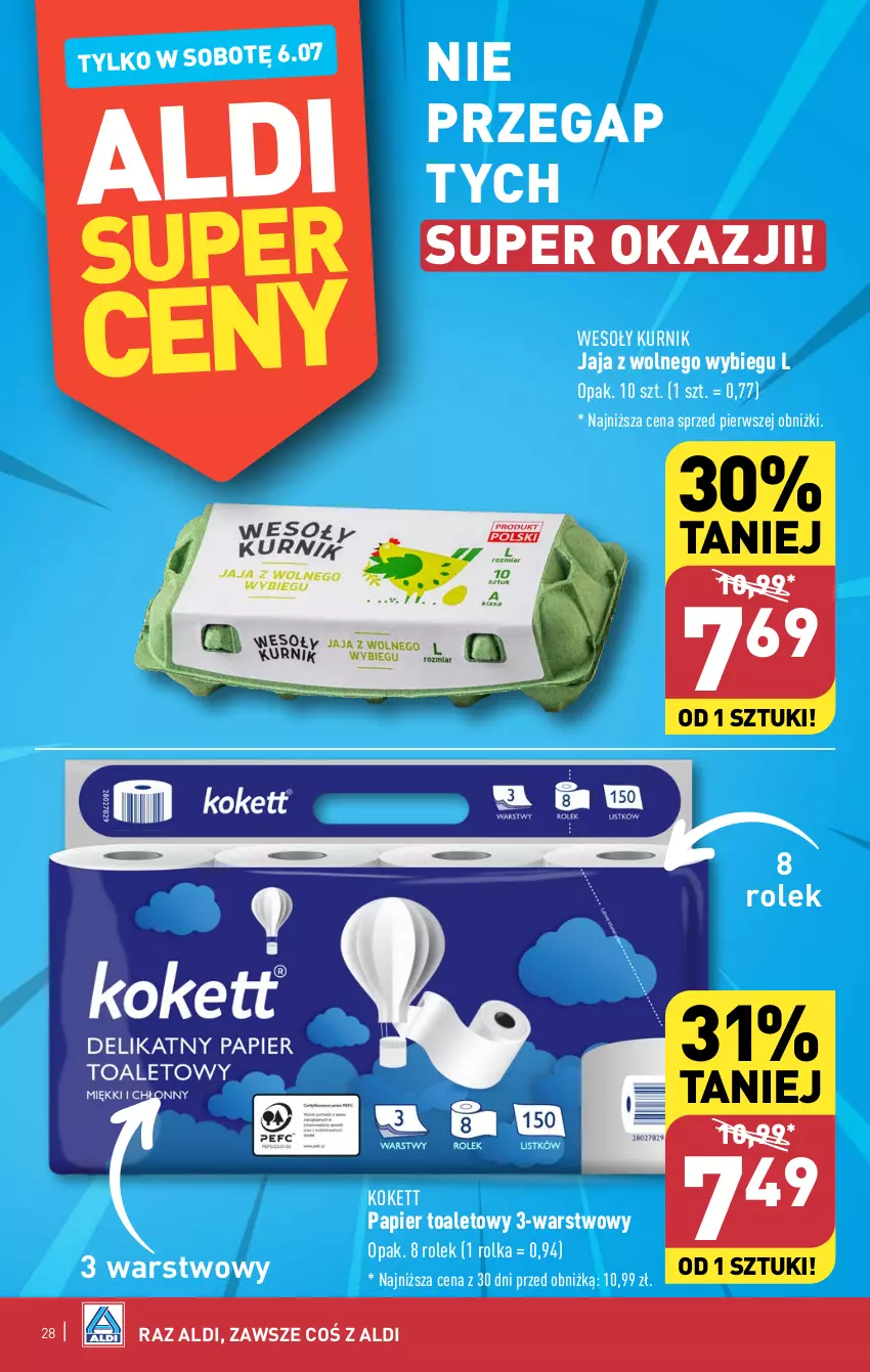 Gazetka promocyjna Aldi - Pełna oferta - ważna 01.07 do 06.07.2024 - strona 28 - produkty: Jaja, Jaja z wolnego wybiegu, Papier, Papier toaletowy