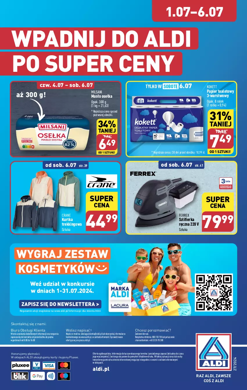 Gazetka promocyjna Aldi - Pełna oferta - ważna 01.07 do 06.07.2024 - strona 44 - produkty: Biuro, Gra, Kurtka, Masło, O nas, Papier, Papier toaletowy, Por, Szlifierka, Tera