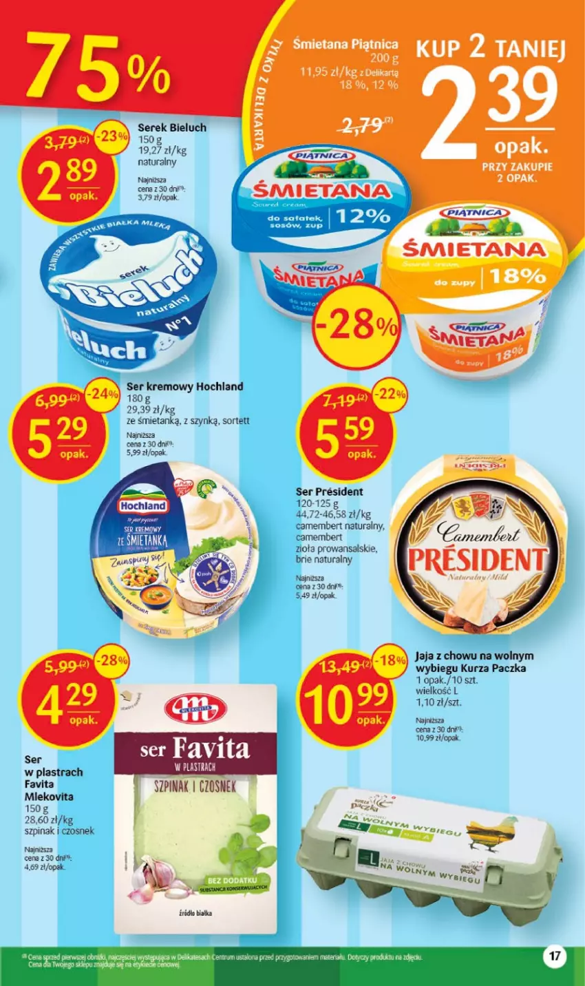 Gazetka promocyjna Delikatesy Centrum - Gazetka DC15 - ważna 20.04 do 26.04.2023 - strona 17 - produkty: Bieluch, Brie, Camembert, Czosnek, Fa, Favita, Hochland, Jaja, Mleko, Mlekovita, Mus, Ser, Serek, Szpinak