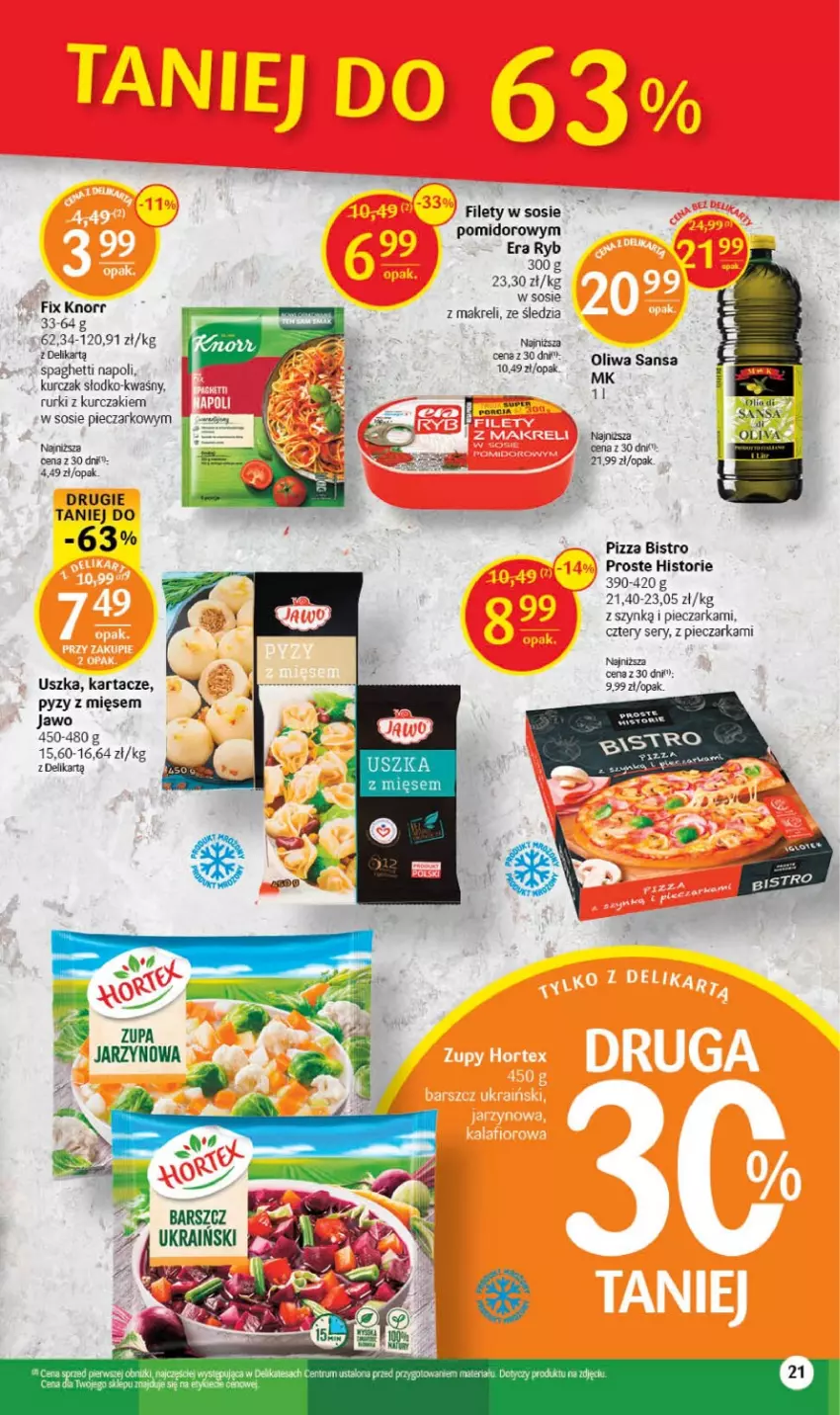 Gazetka promocyjna Delikatesy Centrum - Gazetka DC15 - ważna 20.04 do 26.04.2023 - strona 21 - produkty: Era Ryb, Knorr, Kurczak, Piec, Pieczarka, Pizza, Rum, Rurki, Ser, Sos, Spaghetti