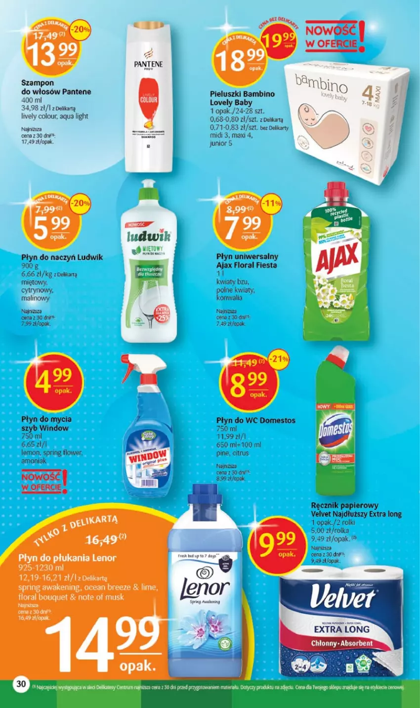 Gazetka promocyjna Delikatesy Centrum - Gazetka DC15 - ważna 20.04 do 26.04.2023 - strona 30 - produkty: Domestos, Fa, Flora, Lovely, Ludwik, Mus, Pantene, Płyn do mycia, Płyn do wc, Szampon