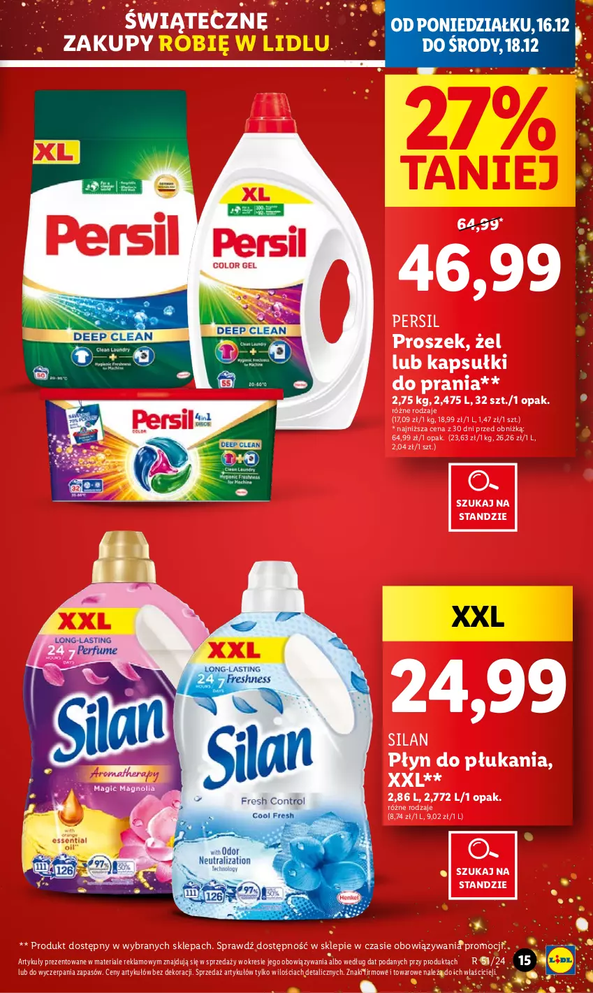 Gazetka promocyjna Lidl - GAZETKA - ważna 16.12 do 18.12.2024 - strona 15 - produkty: Kapsułki do prania, Persil, Płyn do płukania, Silan