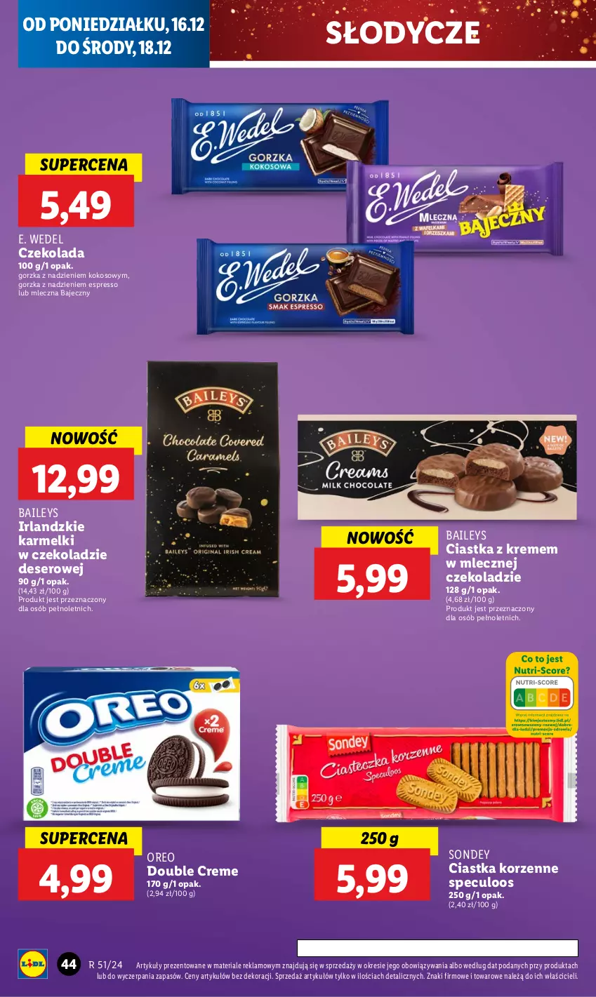 Gazetka promocyjna Lidl - GAZETKA - ważna 16.12 do 18.12.2024 - strona 50 - produkty: Ciastka, Czekolada, Deser, E. Wedel, Kokos, Oreo, Ser