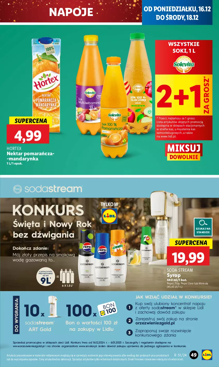 Gazetka promocyjna Lidl - GAZETKA - ważna 16.12 do 18.12.2024 - strona 57 - produkty: 7up, Dźwig, Gra, Hortex, Mirinda, Mola, Napoje, Nektar, Pepsi, Sok, Syrop