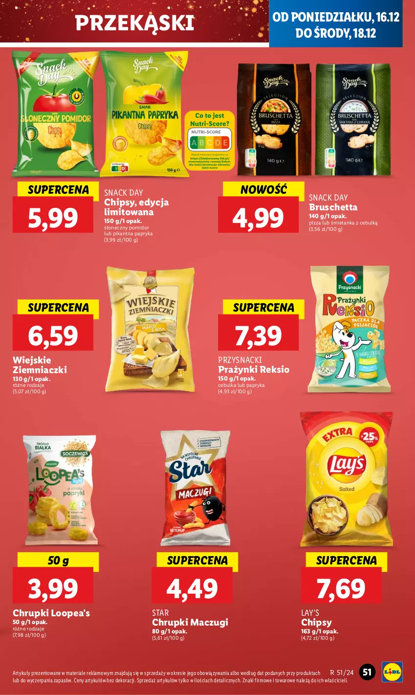 Gazetka promocyjna Lidl - GAZETKA - ważna 16.12 do 18.12.2024 - strona 59 - produkty: Chipsy, Chrupki, Lay’s, Papryka, Pizza, Przysnacki