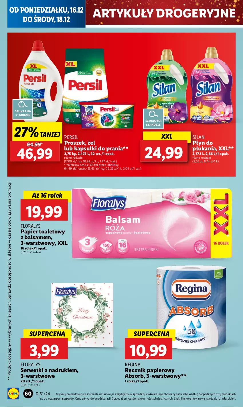 Gazetka promocyjna Lidl - GAZETKA - ważna 16.12 do 18.12.2024 - strona 70 - produkty: Flora, Gin, Kapsułki do prania, Papier, Papier toaletowy, Persil, Płyn do płukania, Ręcznik, Ser, Serwetki, Silan