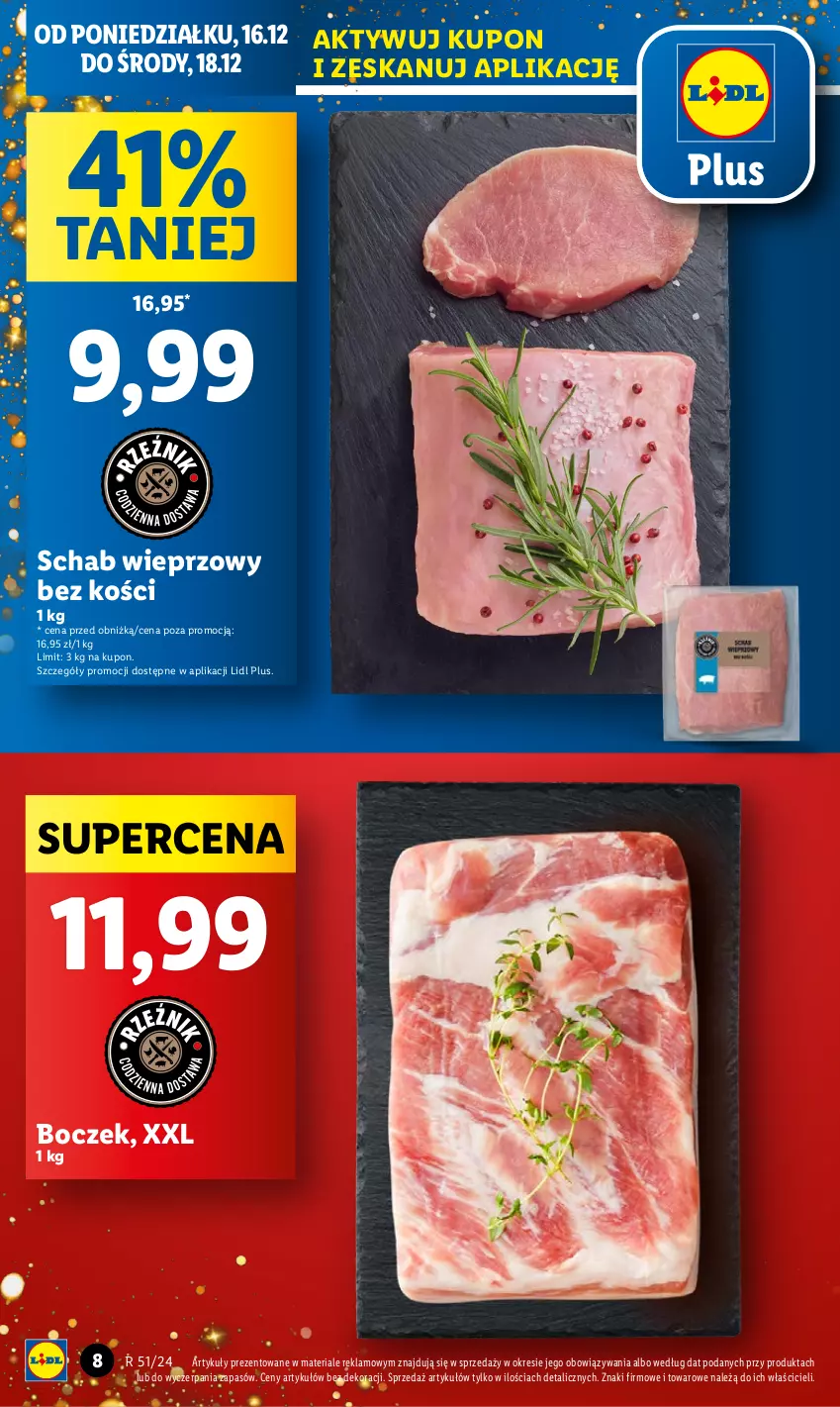 Gazetka promocyjna Lidl - GAZETKA - ważna 16.12 do 18.12.2024 - strona 8 - produkty: Boczek, Schab wieprzowy