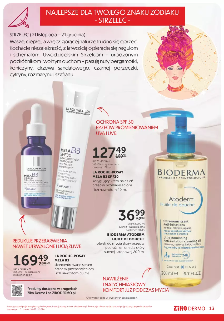 Gazetka promocyjna Ziko - Gazetka Ziko Dermo - ważna 14.11 do 27.11.2024 - strona 13 - produkty: Atoderm, Bioderma, Cytryny, Koc, Krem na dzień, La Roche-Posay, Nuty, Olej, Por, Rum, Sandał, Ser, Serum, Szafran, Top