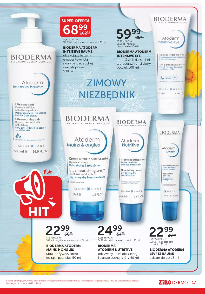 Gazetka promocyjna Ziko - Gazetka Ziko Dermo - ważna 14.11 do 27.11.2024 - strona 17 - produkty: Atoderm, Balsam do ust, Bioderma, Krem do rąk, Top