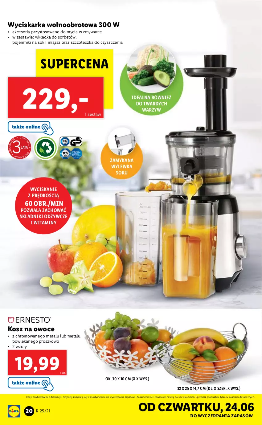 Gazetka promocyjna Lidl - GAZETKA - ważna 21.06 do 26.06.2021 - strona 20 - produkty: Kosz, Owoce, Pojemnik, Sok, Szczoteczka, Wyciskarka, Wyciskarka wolnoobrotowa