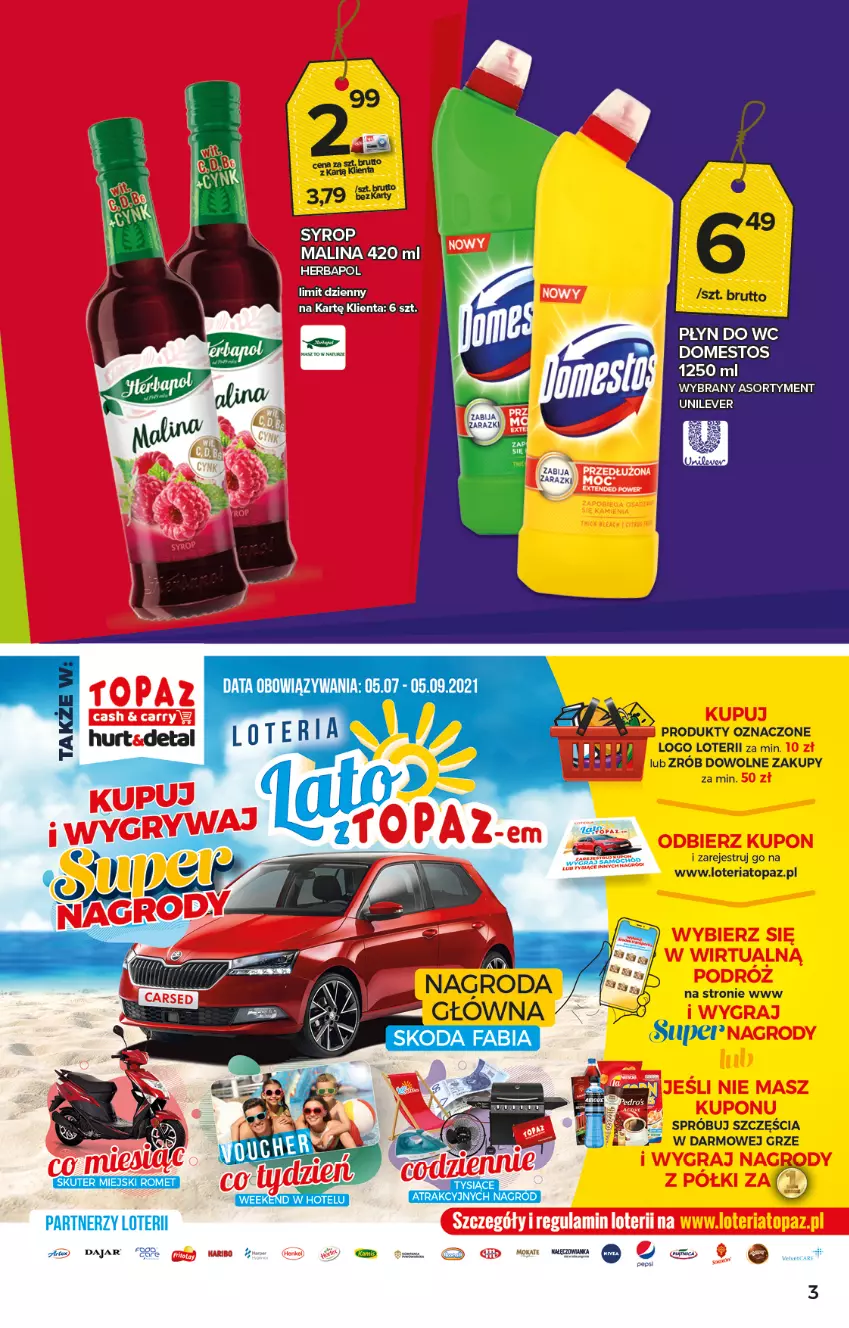 Gazetka promocyjna Topaz - Gazetka - ważna 15.07 do 21.07.2021 - strona 3 - produkty: Domestos, Herbapol, Syrop