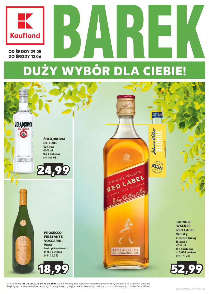 Gazetka promocyjna Kaufland - Barek Kauflandu - ważna 29.05 do 12.06.2024 - strona 1 - produkty: Johnnie Walker, Prosecco, Whisky, Wino, Wino białe, Wódka