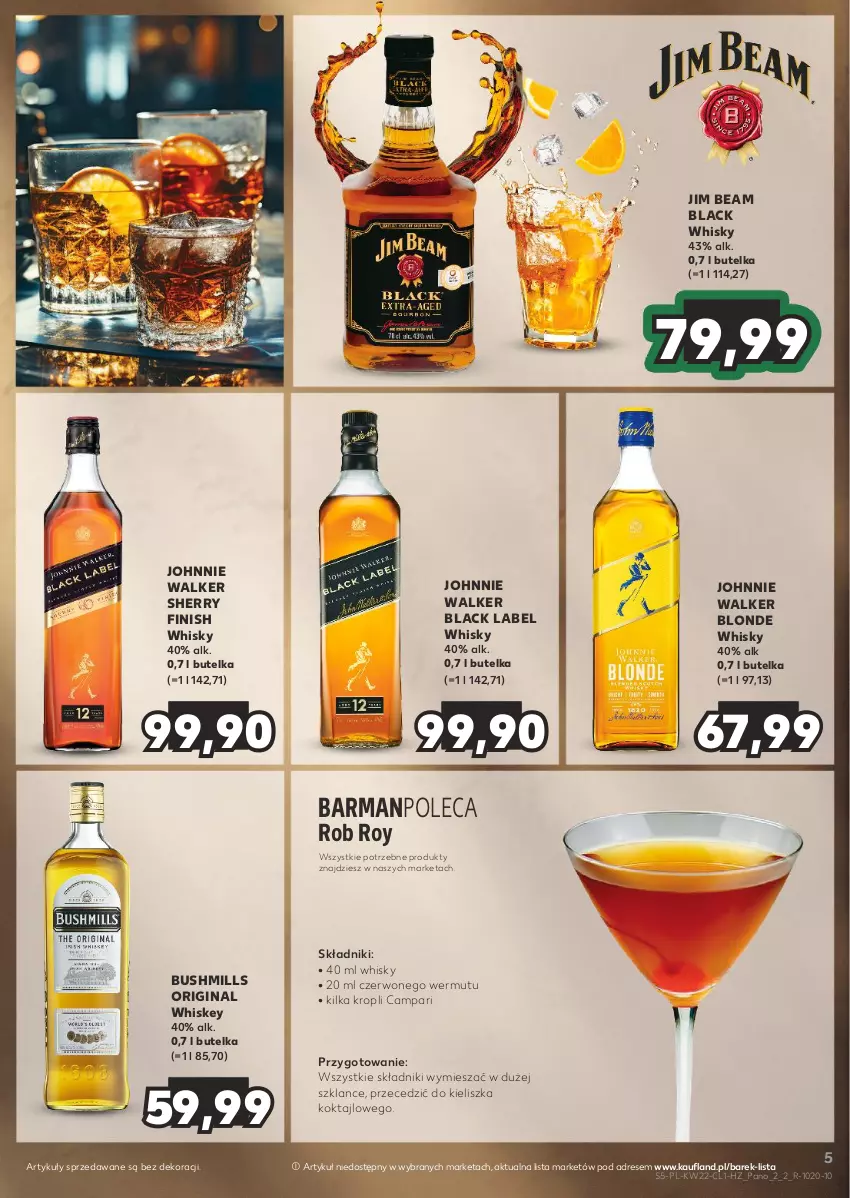 Gazetka promocyjna Kaufland - Barek Kauflandu - ważna 29.05 do 12.06.2024 - strona 5 - produkty: Bushmills, Dres, Finish, Gin, Jim Beam, Johnnie Walker, Lack, Whiskey, Whisky