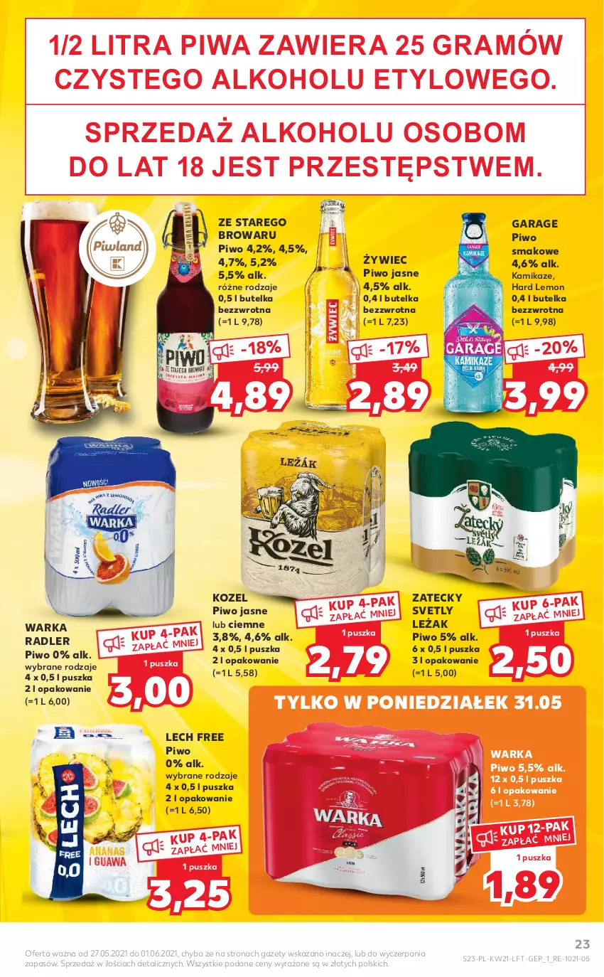 Gazetka promocyjna Kaufland - OFERTA TYGODNIA - ważna 27.05 do 01.06.2021 - strona 23 - produkty: Gra, Kozel, Piwa, Piwo, Piwo jasne, Radler, Warka