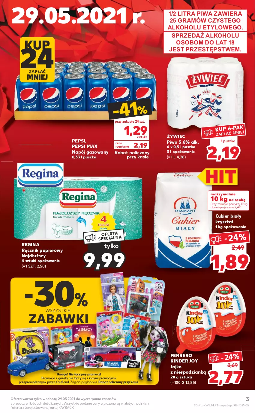 Gazetka promocyjna Kaufland - OFERTA TYGODNIA - ważna 27.05 do 01.06.2021 - strona 3 - produkty: Cukier, Ferrero, Gin, Gra, Kinder, Napój, Napój gazowany, Papier, Pepsi, Pepsi max, Piwa, Piwo, Ręcznik, Waga