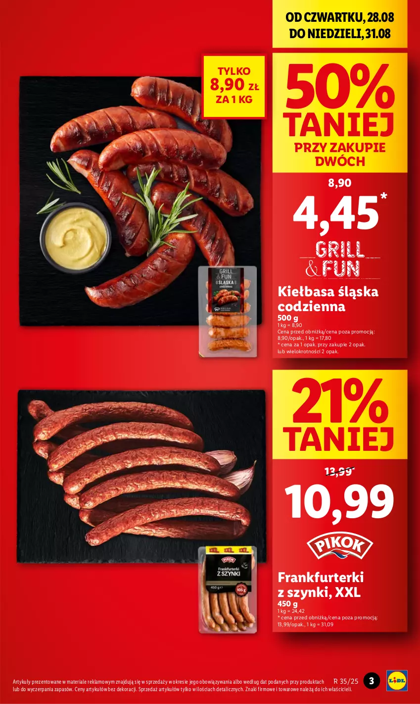 Gazetka promocyjna Lidl - GAZETKA - ważna 28.08 do 31.08.2025 - strona 3 - produkty: Frankfurterki, Kiełbasa, Kiełbasa śląska