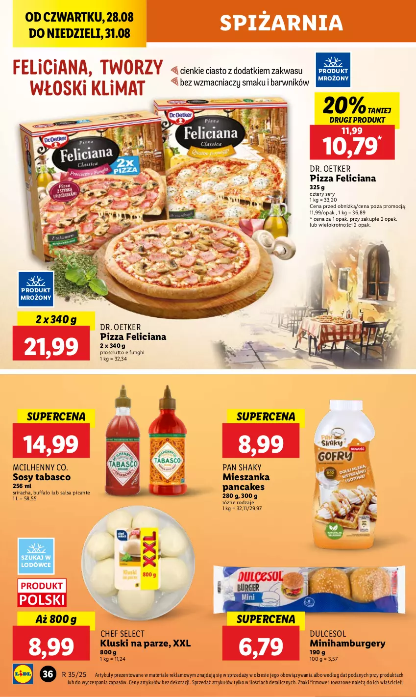Gazetka promocyjna Lidl - GAZETKA - ważna 28.08 do 31.08.2025 - strona 40 - produkty: Burger, Dr. Oetker, Fa, Feliciana, Hamburger, Kluski na parze, Pizza, Prosciutto, Salsa, Ser, Sos