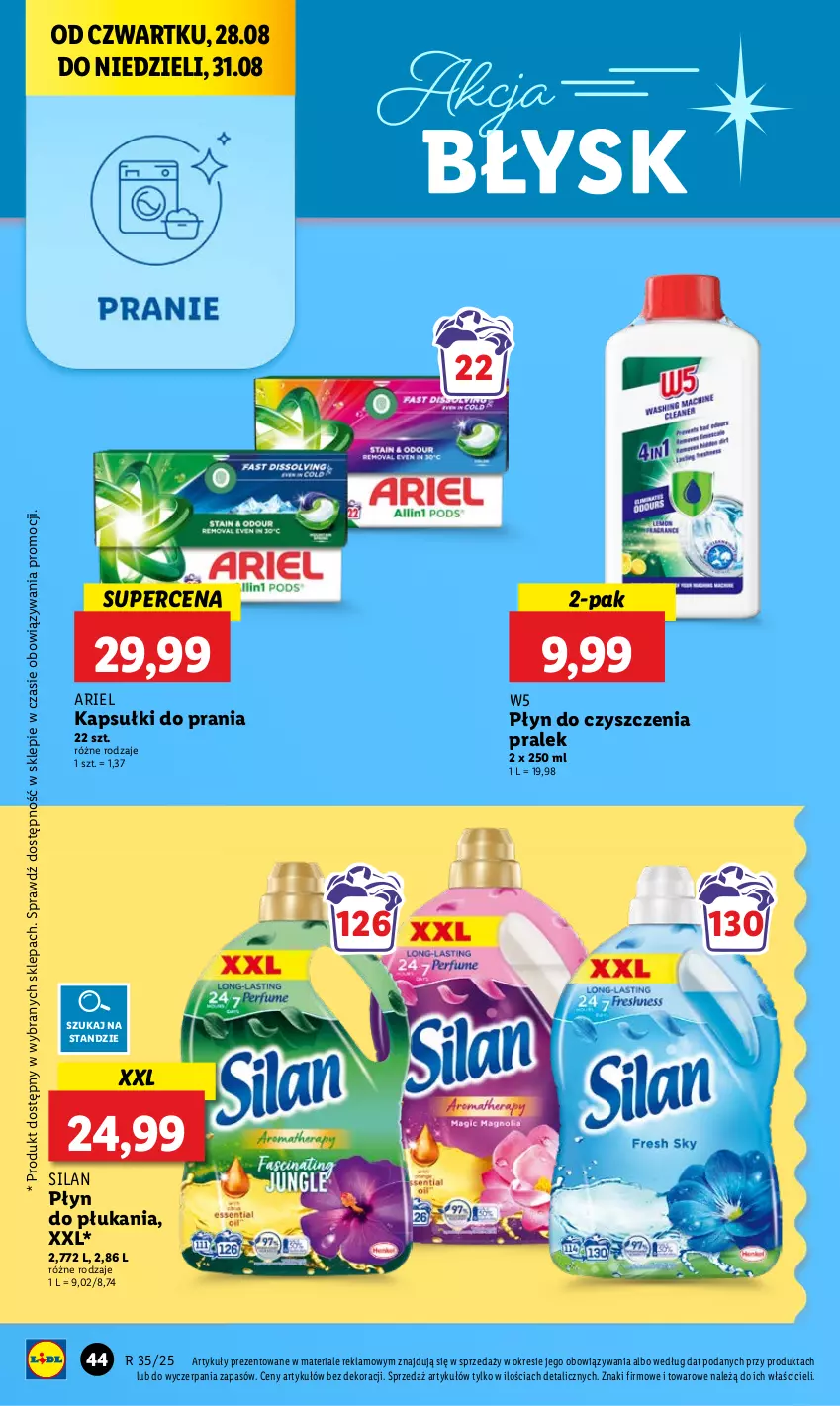 Gazetka promocyjna Lidl - GAZETKA - ważna 28.08 do 31.08.2025 - strona 50 - produkty: Ariel, Kapsułki do prania, Płyn do płukania, Silan