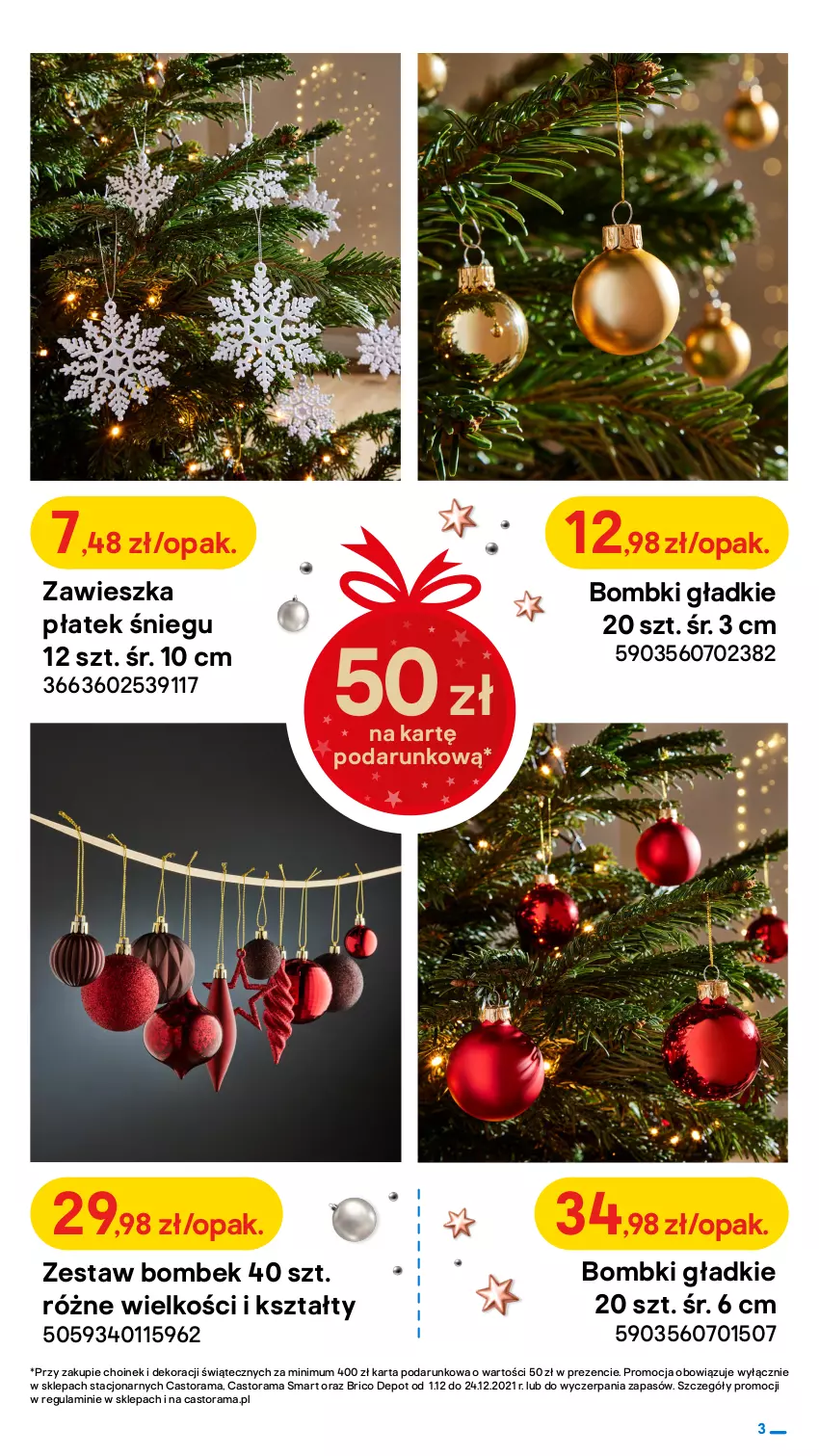 Gazetka promocyjna Castorama - Gazetka Castorama - ważna 01.12 do 26.12.2021 - strona 3 - produkty: Astor, Bombki, Girlanda, Karp, Kask, Kominek, Poinsecja, Rama, Wieniec, Zestaw bombek