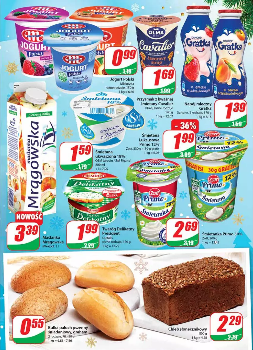 Gazetka promocyjna Dino - Gazetka - ważna 22.12 do 28.12.2021 - strona 13 - produkty: Bułka, Chleb, Danio, Danone, Gra, Jogurt, Maślanka, Napój, Napój mleczny, Olma, Tera, Twaróg, Twaróg delikatny, Zott