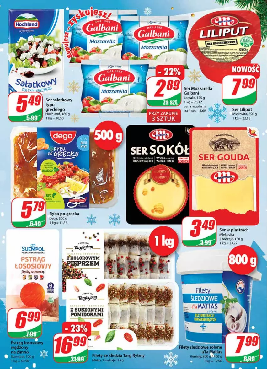 Gazetka promocyjna Dino - Gazetka - ważna 22.12 do 28.12.2021 - strona 15 - produkty: Dega, Galbani, Gry, Hochland, Mozzarella, Praska, Ryba, Ryba po grecku, Sałat, Ser, Suempol