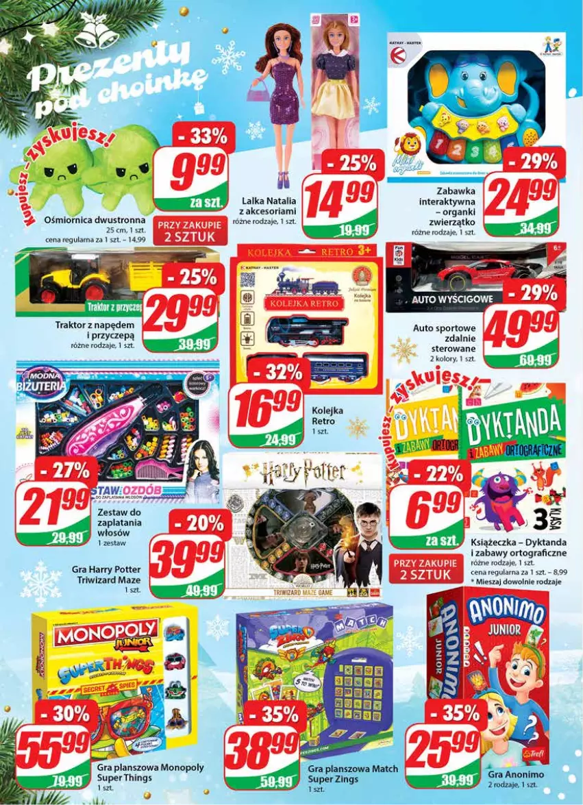 Gazetka promocyjna Dino - Gazetka - ważna 22.12 do 28.12.2021 - strona 20 - produkty: Gra, Harry Potter, Kolejka, Lalka, Monopoly, Olej, Por, Sport, Tera, Traktor