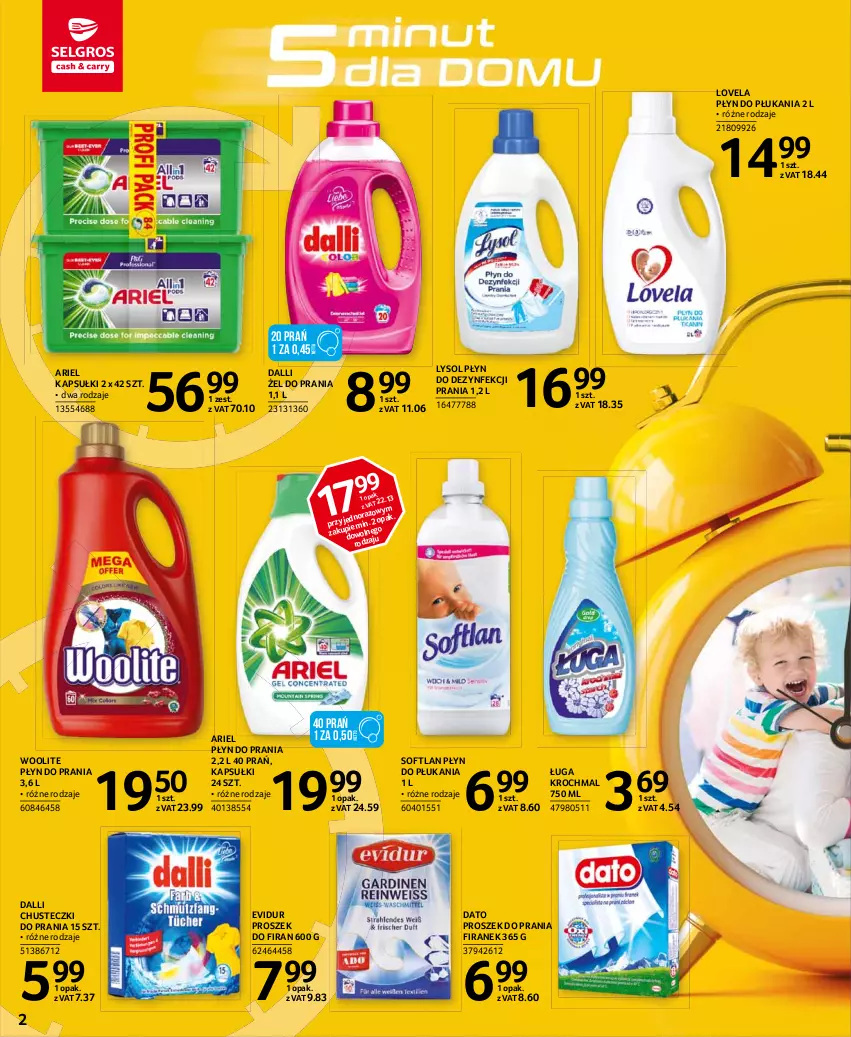 Gazetka promocyjna Selgros - Katalog Sprzątanie - ważna 08.03 do 08.04.2021 - strona 2 - produkty: Ariel, Chusteczki, Chusteczki do prania, Lovela, Lysol, Płyn do płukania, Płyn do prania, Proszek do prania, Woolite