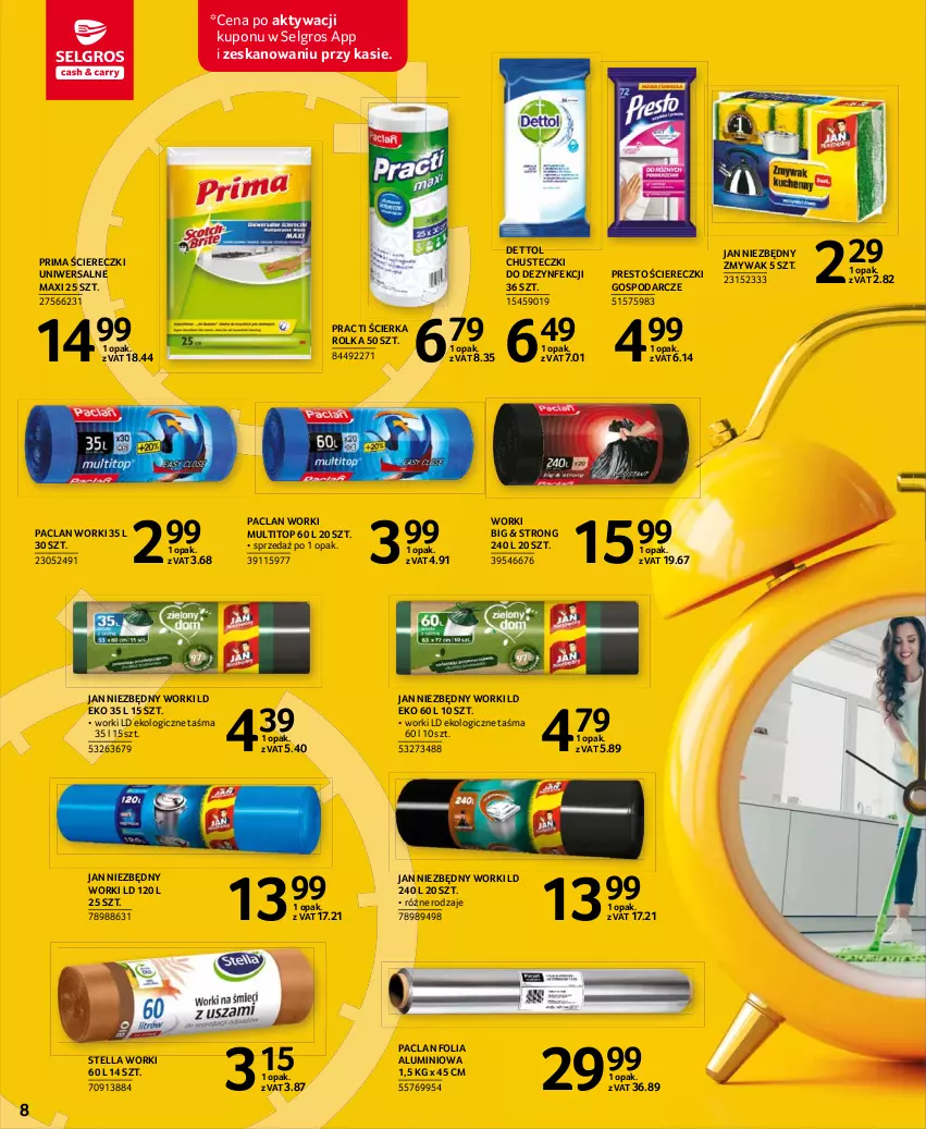 Gazetka promocyjna Selgros - Katalog Sprzątanie - ważna 08.03 do 08.04.2021 - strona 8 - produkty: Chusteczki, Dettol, Folia aluminiowa, Jan Niezbędny, LG, Presto, Prima, Top