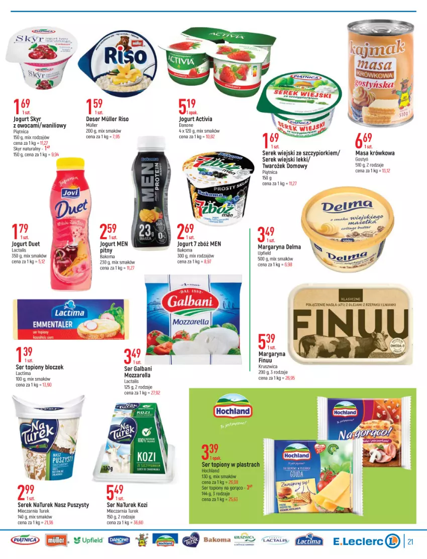 Gazetka promocyjna E Leclerc - ważna 02.11 do 13.11.2021 - strona 21 - produkty: Activia, Bakoma, Danone, Deser, Finuu, Galbani, Jogurt, Margaryna, Masa krówkowa, Mozzarella, NaTurek, Olej, Piątnica, Ser, Ser topiony, Serek, Serek wiejski, Top