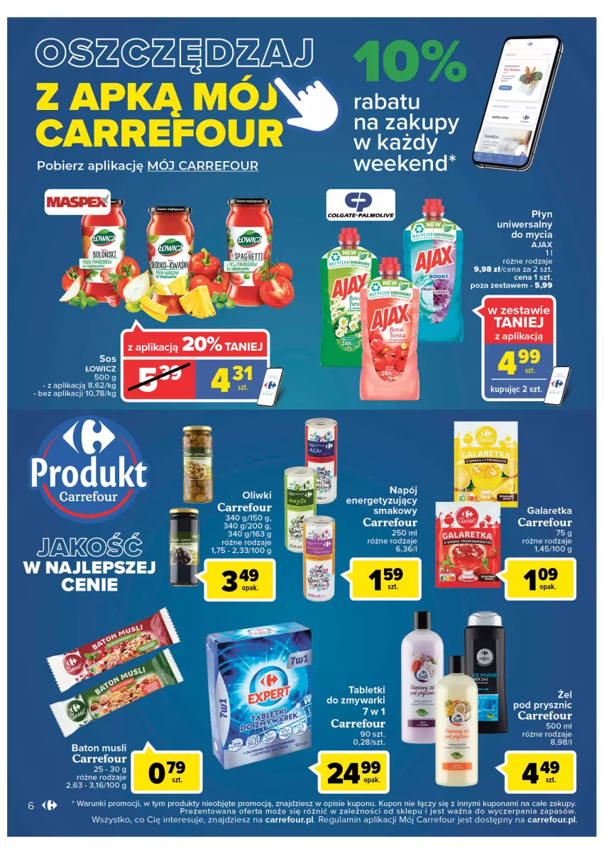 Gazetka promocyjna Carrefour - Gazetka Market - ważna 14.06 do 26.06.2022 - strona 6 - produkty: Ajax, Baton, Gala, Galaretka, Mus, Napój, Oliwki, Sos, Tablet, Zmywarki