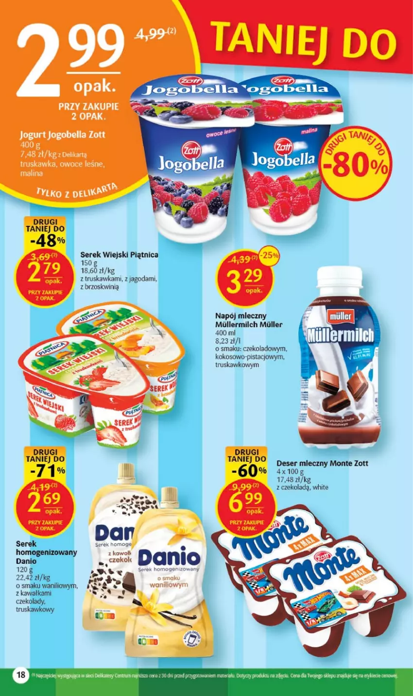 Gazetka promocyjna Delikatesy Centrum - Gazetka DC34 - ważna 31.08 do 06.09.2023 - strona 18 - produkty: Bell, Bella, Danio, Jogobella, Jogurt, Kawa, Kokos, Monte, Napój, Napój mleczny, Owoce, Piątnica, Ser, Serek, Serek homogenizowany, Serek wiejski, Zott