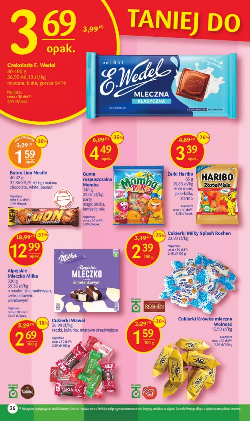 Gazetka promocyjna Delikatesy Centrum - Gazetka DC34 - ważna 31.08 do 06.09.2023 - strona 26 - produkty: Baton, Cukier, Cukierki, Fa, Fanta, Haribo, Lion, Milka, Mleczko, Pico-Balla, Rum, Wawel