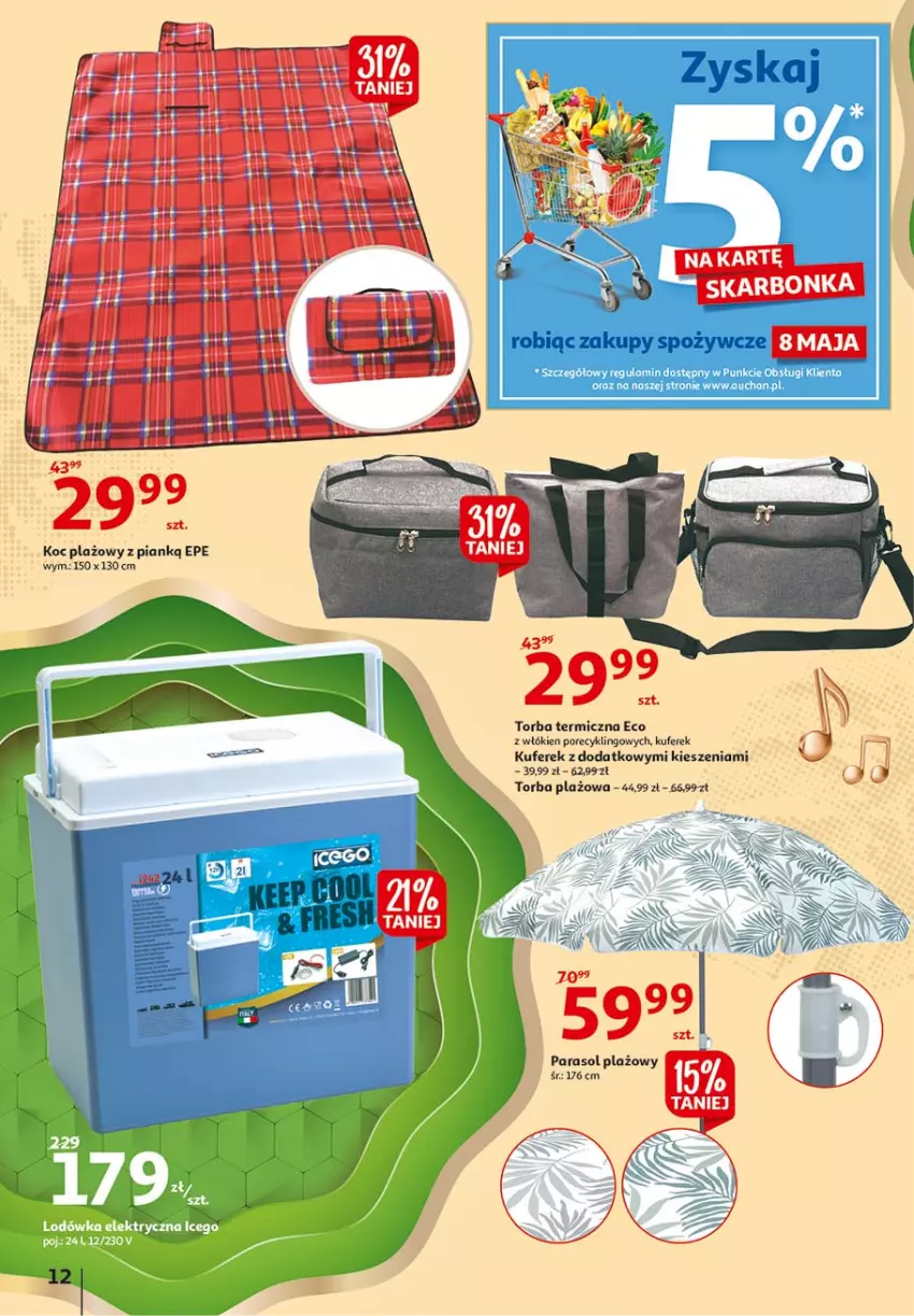 Gazetka promocyjna Auchan - 25 Urodziny – Życzymy Wszystkiego Słonecznego - ważna 06.05 do 15.05.2021 - strona 12 - produkty: Koc, Parasol, Torba