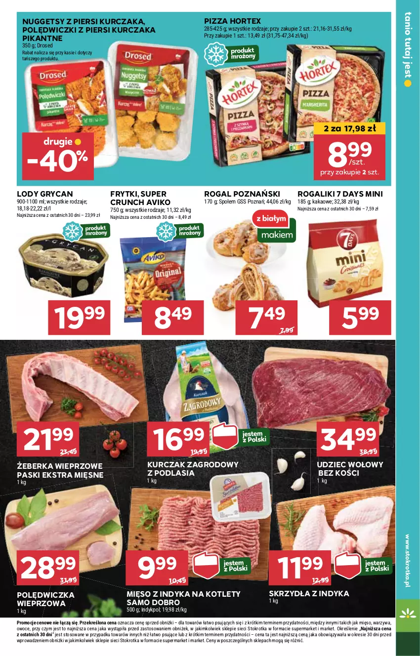 Gazetka promocyjna Stokrotka - Market - ważna 24.10 do 29.10.2024 - strona 7 - produkty: 7 Days, Frytki, Gry, Hortex, Kakao, Kotlet, Kurczak, Lody, Mięso, Mięso z indyka, Owoce, Pizza, Polędwiczka wieprzowa, Rogal, Udziec wołowy, Warzywa