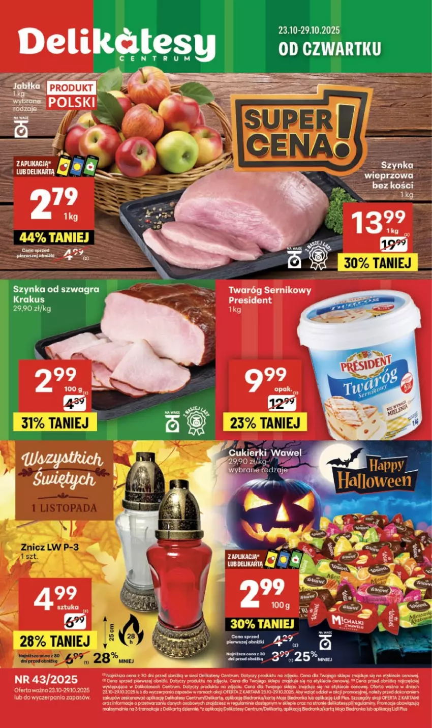 Gazetka promocyjna Delikatesy Centrum - Franczyza DC43 Czwartek - ważna 23.10 do 29.10.2025 - strona 1 - produkty: Cukier, Cukierki, Dron, Gra, Koc, Krakus, Rama, Rum, Ser, Szynka, Tran, Twaróg, Wawel