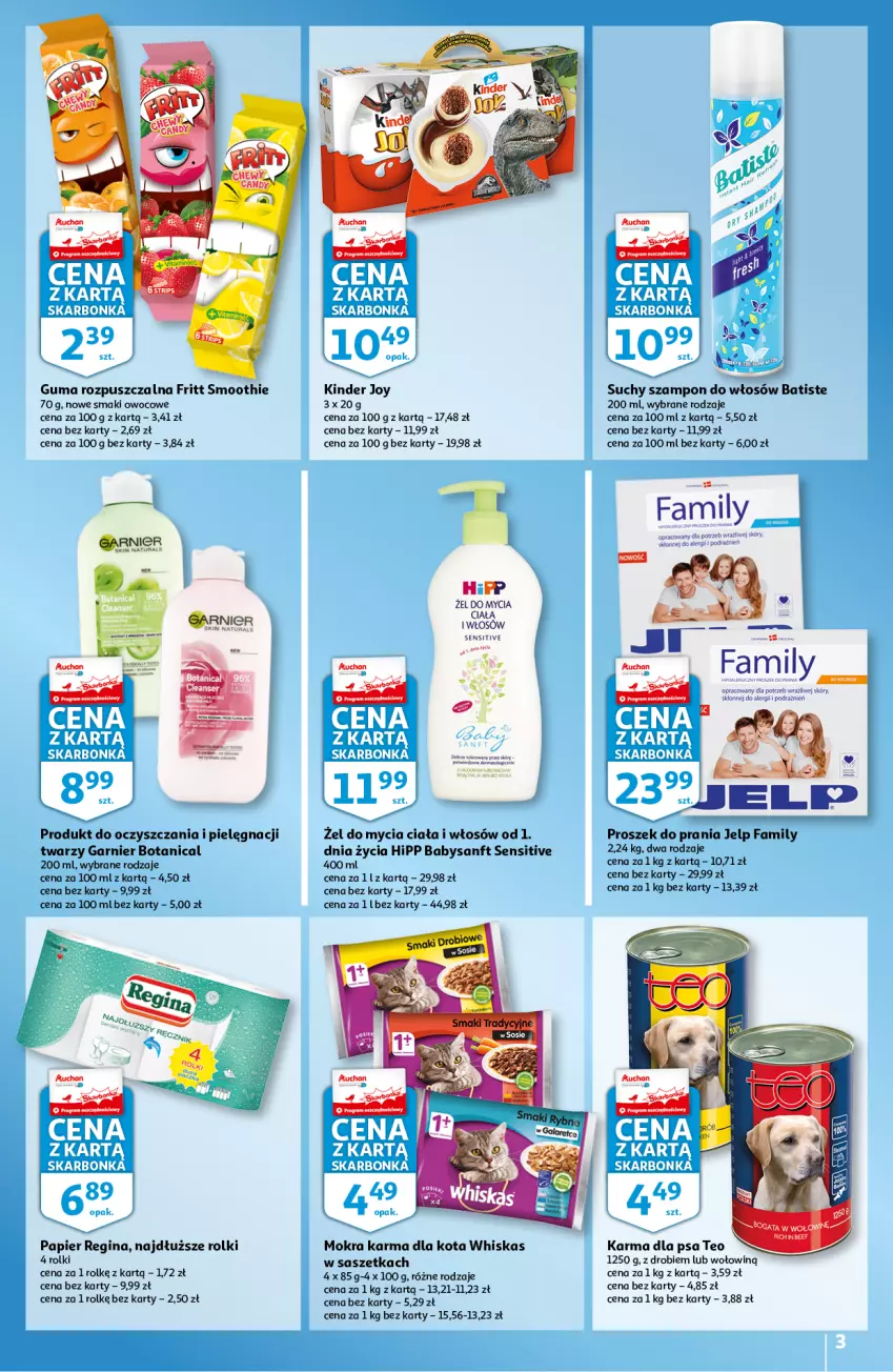 Gazetka promocyjna Auchan - Skarbonka #21 - ważna 27.05 do 02.06.2021 - strona 2 - produkty: Batiste, Fa, Garnier, Gin, Gra, Guma rozpuszczalna, HiPP, HP, Kinder, Mokra karma, Papier, Proszek do prania, Rolki, Smoothie, Suchy szampon, Szampon, Whiskas