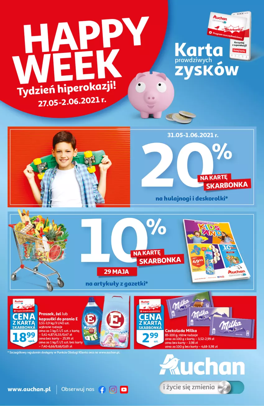 Gazetka promocyjna Auchan - Skarbonka #21 - ważna 27.05 do 02.06.2021 - strona 4 - produkty: Czekolada, Kapsułki do prania, Milka