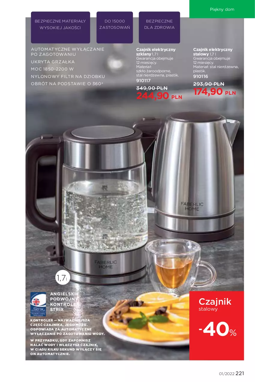 Gazetka promocyjna Faberlic - ważna 27.12.2022 do 16.01.2023 - strona 221 - produkty: Czajnik, Czajnik elektryczny, Grzałka, Kontroler, Piec, Por, Sok