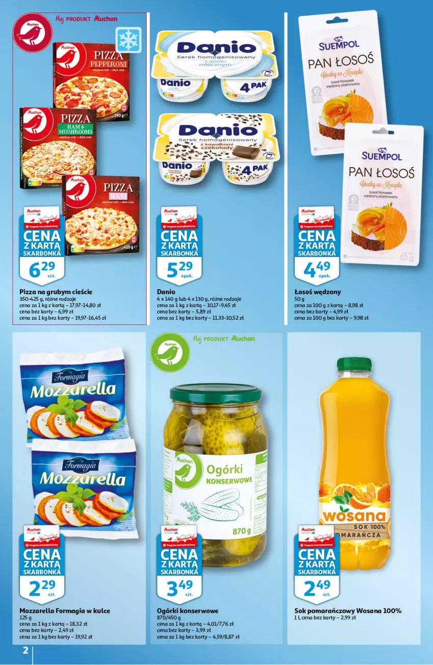 Gazetka promocyjna Auchan - Skarbonka #38 - ważna 23.09 do 29.09.2021 - strona 2 - produkty: AEG, Danio, Fa, Mozzarella, Ogórki konserwowe, Pizza, Rust, Ser, Sok, Sok pomarańczowy, Wosana