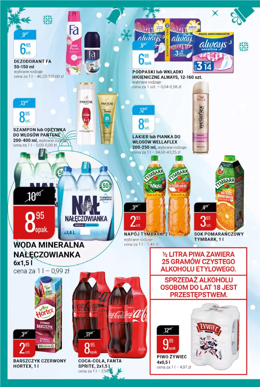 Gazetka promocyjna Bi1 - Święta zawsze razem - ważna 15.12 do 24.12.2021 - strona 12 - produkty: Always, Coca-Cola, Dezodorant, Fa, Fanta, Gra, Hortex, Lakier, Napój, Pianka do włosów, Piwa, Piwo, Podpaski, Sok, Sok pomarańczowy, Sprite, Szampon, Tymbark, Wella, Wellaflex, Wkładki