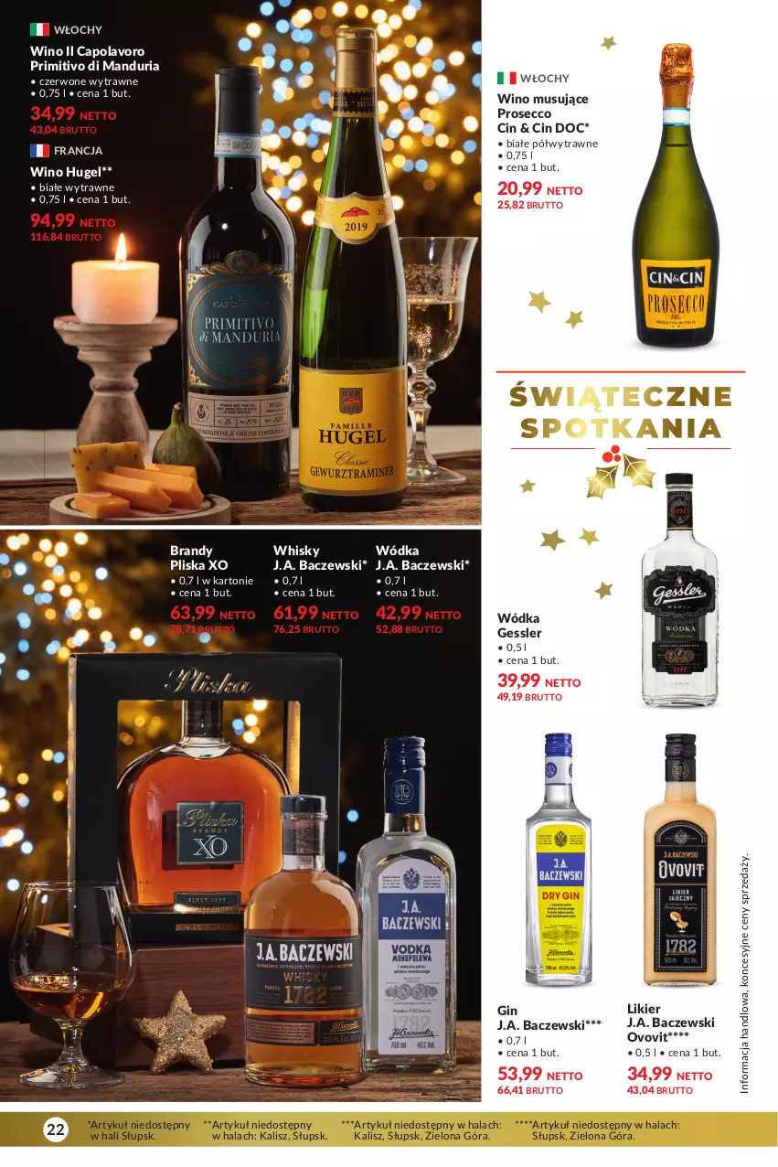 Gazetka promocyjna Makro - Katalog Delikatesy - oferta z alkoholem - ważna 28.11 do 24.12.2023 - strona 22 - produkty: Brandy, Gin, Likier, Mus, Pliska, Prosecco, Whisky, Wino, Wino musujące, Wódka